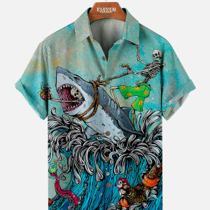 Men's Hawaiian Shirt - Skull and Beach Pattern Summer Shirt for Bold Island Style