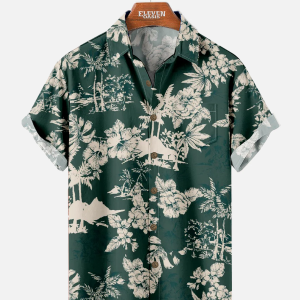 Men's Hawaiian Shirt - Palm Landscape Floral Print Polyester Casual Summer Shirt