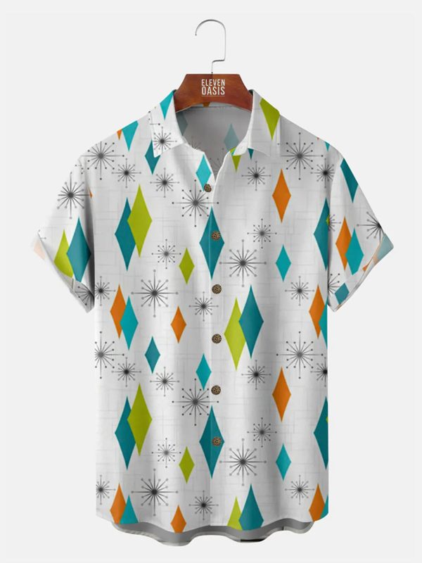 Men's Hawaiian Shirt - Geometric Pattern Print Casual Polyester Summer Shirt