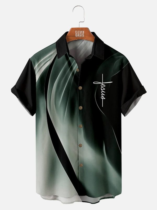 Men's Hawaiian Shirt - Cross Stripe Geometric Print Summer Casual Shirt
