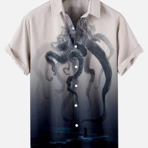Men's Hawaiian Shirt - Tentacle Horror Octopus Print Lovecraft-Inspired Polyester Summer Shirt