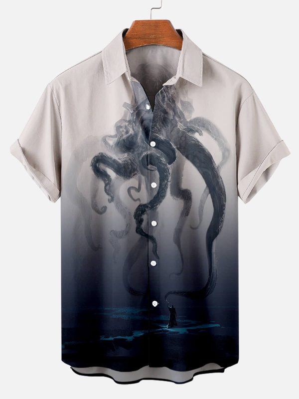 Men's Hawaiian Shirt - Tentacle Horror Octopus Print Lovecraft-Inspired Polyester Summer Shirt