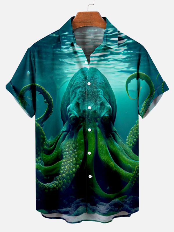 Men's Hawaiian Shirt - Cthulhu Octopus Pattern Dark Fantasy Polyester Summer Shirt