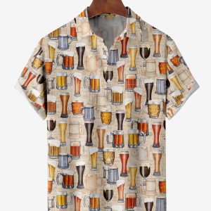 Men's Hawaiian Shirt - Assorted Beer Bottles Print Polyester Casual Summer Shirt