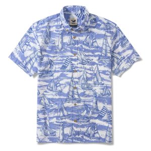 Aloha Captain Hawaiian Shirt for Men - Blue Short Sleeve Button-Down Aloha Shirt for Casual Beach, Travel and Vacation Wear