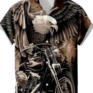 Men's Hawaiian Shirt - Retro Eagle Motorcycle Rider American Biker Summer Shirt