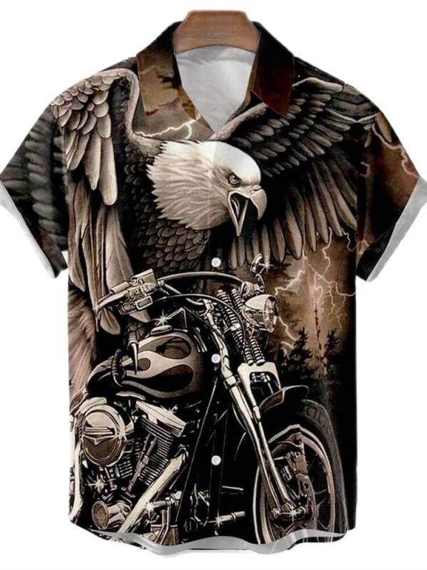 Men's Hawaiian Shirt - Retro Eagle Motorcycle Rider American Biker Summer Shirt