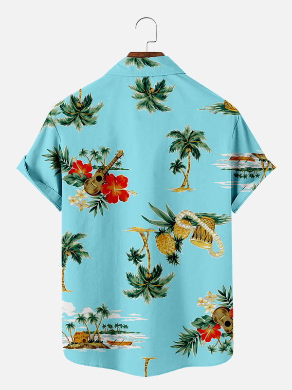 Men's Hawaiian Shirt - Pineapple Ukulele Coconut Tree Print Polyester Casual Summer Shirt - Image 2