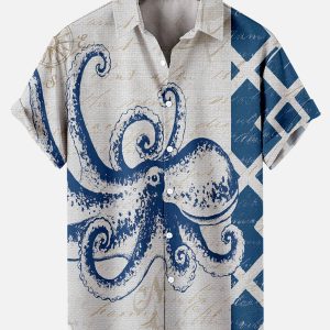 Men's Hawaiian Shirt - Cthulhu Octopus Horror Print Polyester Summer Dark Fantasy Shirt