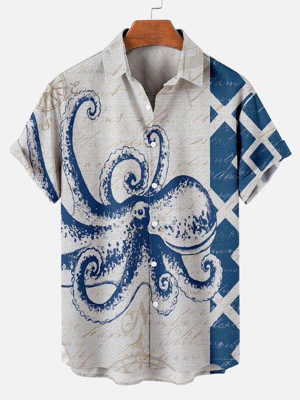 Men's Hawaiian Shirt - Cthulhu Octopus Horror Print Polyester Summer Dark Fantasy Shirt