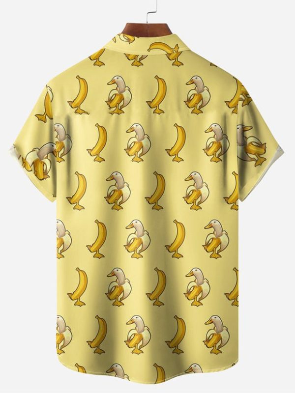 Men's Hawaiian Shirt - Cartoon Duck and Banana Print Polyester Casual Summer Shirt - Image 2