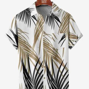 Men's Hawaiian Shirt - Leaf Print Lapel Collar Moisture-Wicking Summer Shirt