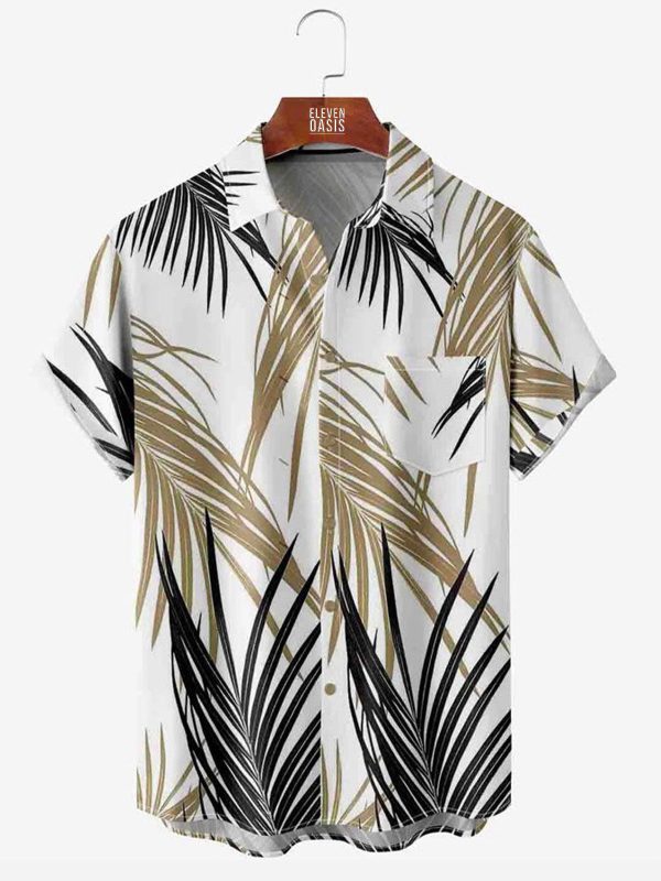 Men's Hawaiian Shirt - Leaf Print Lapel Collar Moisture-Wicking Summer Shirt