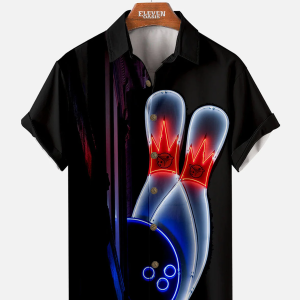 Men's Hawaiian Shirt - Bowling Print Retro Casual Polyester Summer Shirt