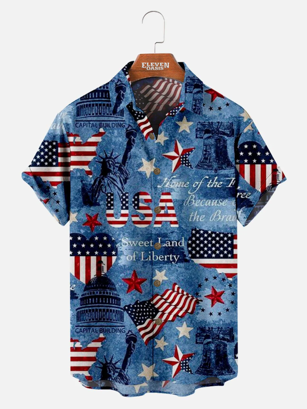 Men's Hawaiian Shirt - 1776 Flag Print Patriotic Independence Day Summer Shirt