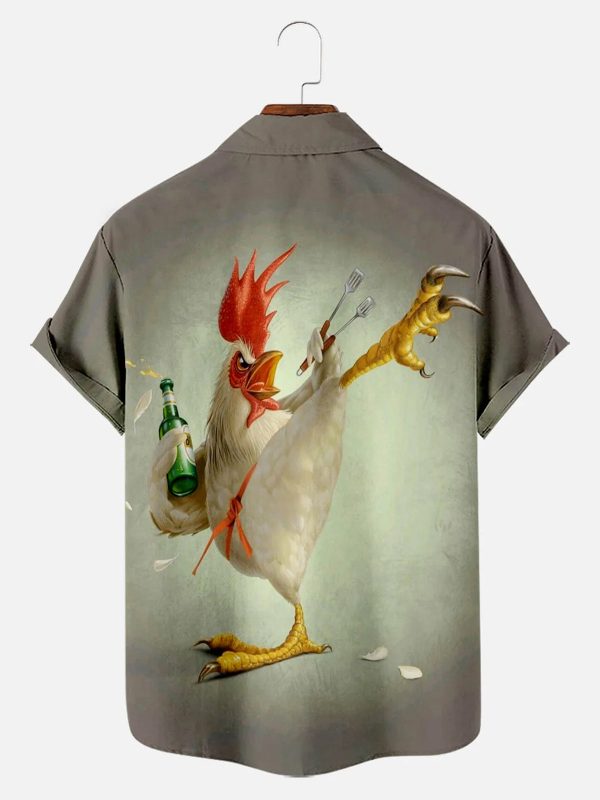 Men's Hawaiian Shirt with Pocket - Kung Fu Rooster Print Funny Summer Shirt - Image 2