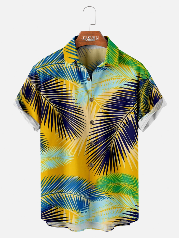 Men's Hawaiian Shirt - Colorful Palm Leaf Print Polyester Casual Summer Shirt