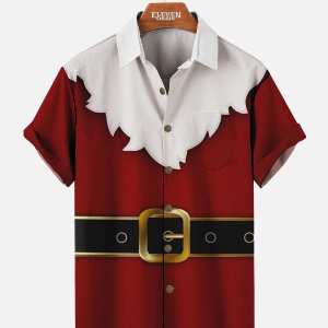 Men's Hawaiian Shirt - Funny Santa Costume Print Casual Christmas Shirt