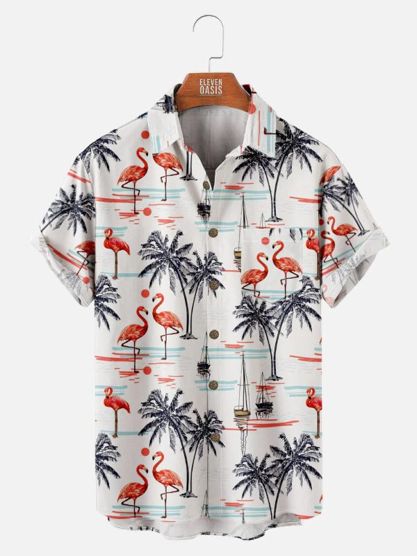 Men's Hawaiian Shirt - Beach Flamingo Print Vacation Style Summer Shirt