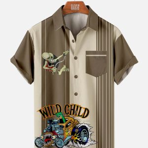 Men's Hawaiian Shirt - Wild Child Vintage Car Print Retro Summer Shirt