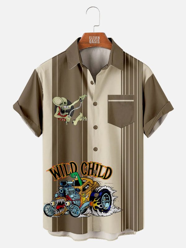 Men's Hawaiian Shirt - Wild Child Vintage Car Print Retro Summer Shirt