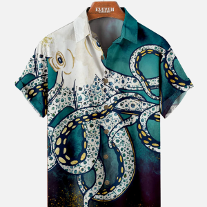 Men's Hawaiian Shirt - Cthulhu Octopus Pattern Dark Fantasy Summer Shirt