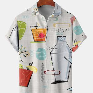 Men's Hawaiian Shirt - Colorful Cocktail Glasses Print Polyester Tropical Party Summer Shirt