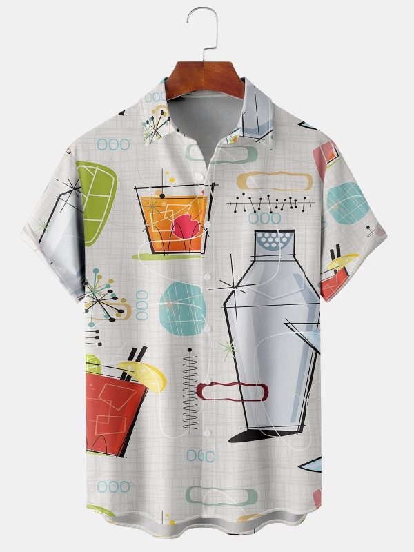 Men's Hawaiian Shirt - Colorful Cocktail Glasses Print Polyester Tropical Party Summer Shirt