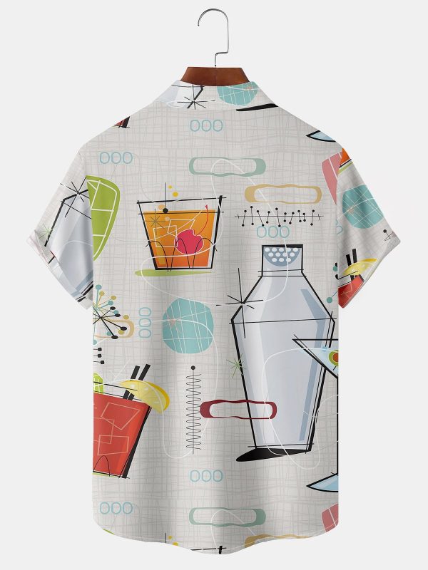 Men's Hawaiian Shirt - Colorful Cocktail Glasses Print Polyester Tropical Party Summer Shirt - Image 2
