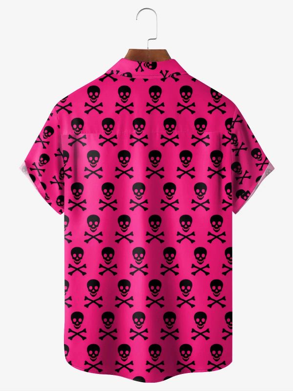 Men's Hawaiian Shirt - Pink Skulls and Crossbones Print Casual Polyester Summer Shirt - Image 2