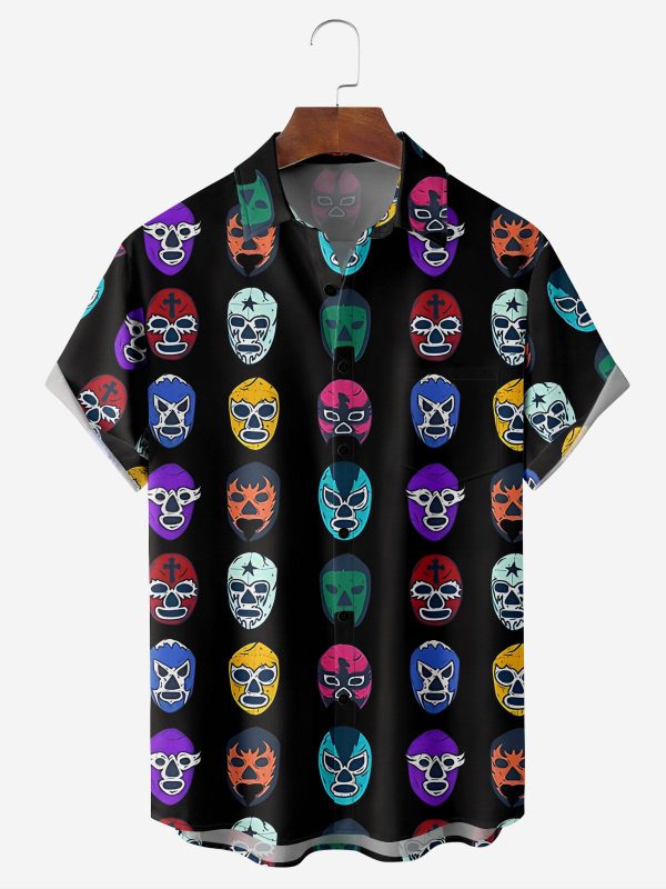 Men's Hawaiian Shirt - Mexican Lucha Libre Wrestling Mask Print Polyester Bold Summer Shirt