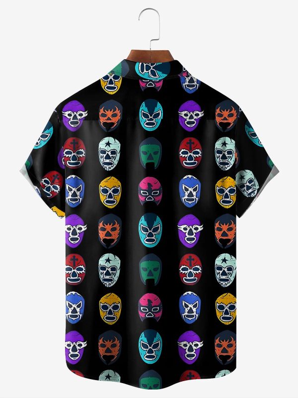 Men's Hawaiian Shirt - Mexican Lucha Libre Wrestling Mask Print Polyester Bold Summer Shirt - Image 2