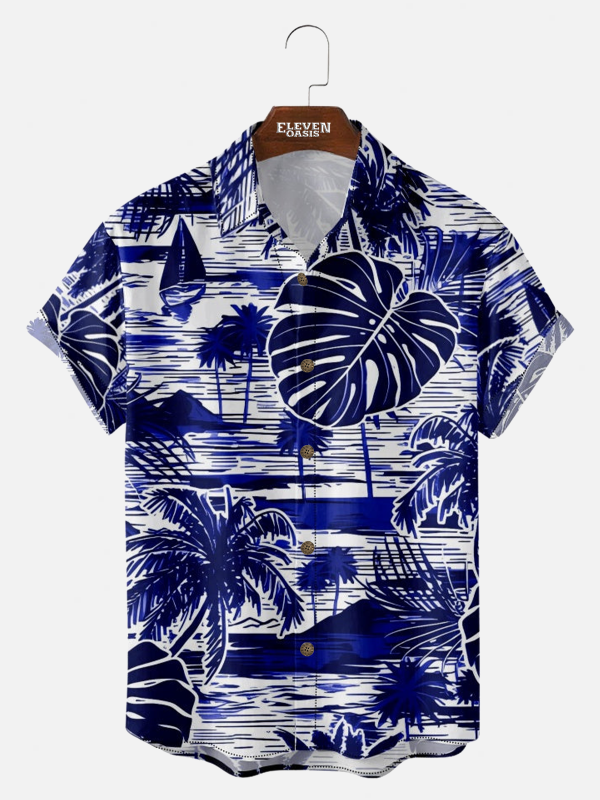 Men's Hawaiian Shirt - Island Holiday Palm Tree Leaf Print Polyester Vacation Shirt