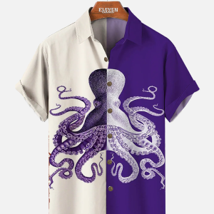 Men's Hawaiian Shirt - Deep Sea Octopus Print Polyester Ocean-Inspired Casual Summer Shirt
