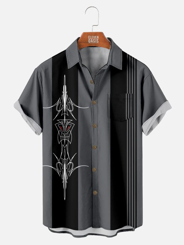 Men's Hawaiian Shirt - Retro Pinstripe Bowling Style Polyester Casual Summer Shirt