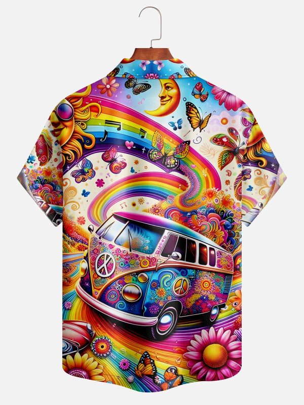 Men's Hawaiian Shirt - Psychedelic VW Minivan Retro Print Polyester Casual Summer Shirt - Image 2
