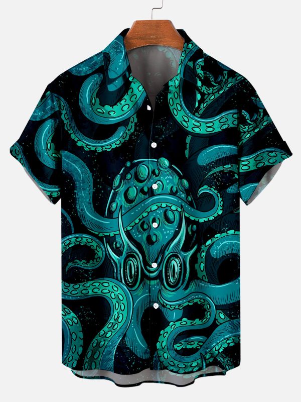 Men's Hawaiian Shirt - Cthulhu Octopus Fantasy Print Polyester Casual Summer Shirt