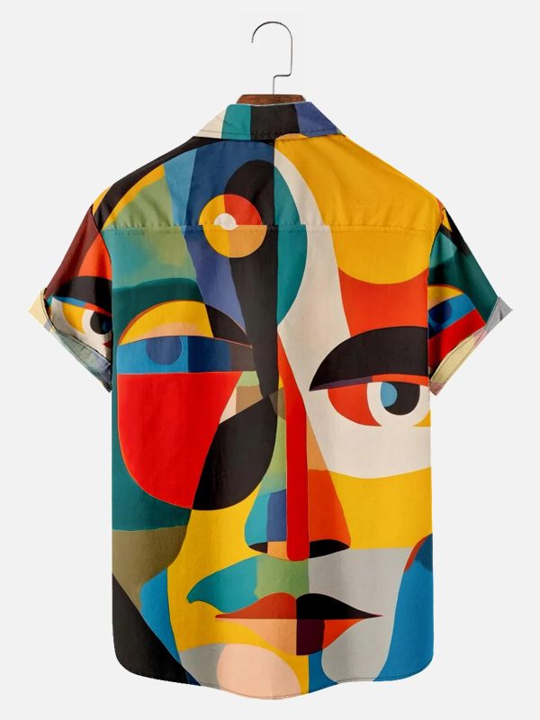 Men's Hawaiian Shirt - Abstract Art Face Design Casual Polyester Summer Shirt - Image 2