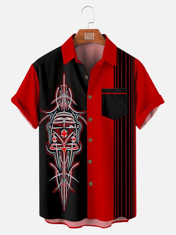 Men's Hawaiian Shirt - Automotive Stripe Design Racing-Inspired Summer Shirt