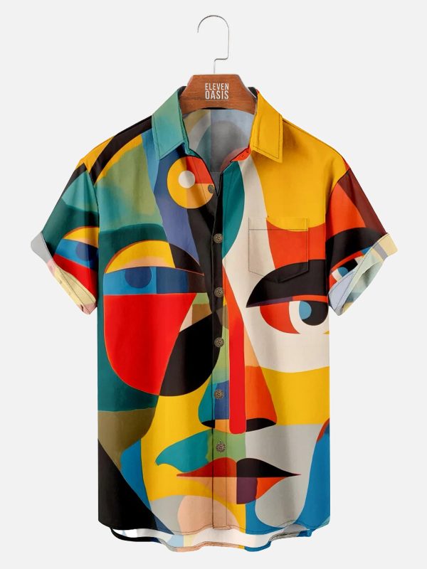 Men's Hawaiian Shirt - Abstract Art Face Design Casual Polyester Summer Shirt