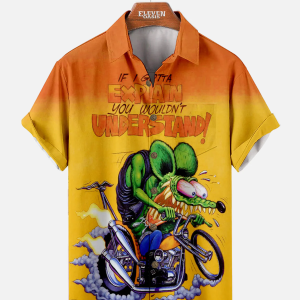 Men's Hawaiian Shirt - Rat Fink Car Anime Style Retro Hot Rod Summer Shirt