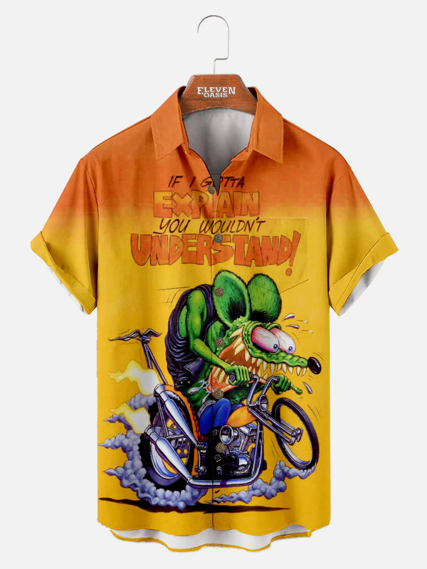 Men's Hawaiian Shirt - Rat Fink Car Anime Style Retro Hot Rod Summer Shirt