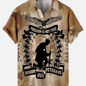 Men's Hawaiian Shirt - Memorial Day Patriotic Print Polyester Casual Summer Shirt