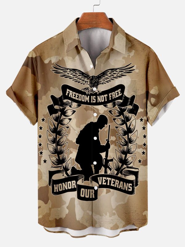 Men's Hawaiian Shirt - Memorial Day Patriotic Print Polyester Casual Summer Shirt
