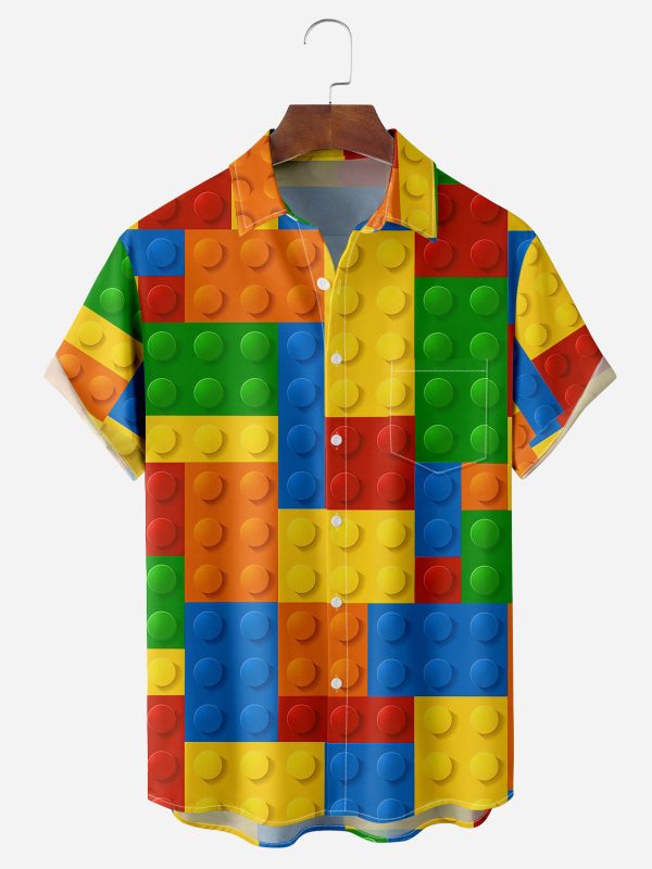 Men's Hawaiian Shirt - Lego Building Blocks Print Polyester Playful Summer Shirt