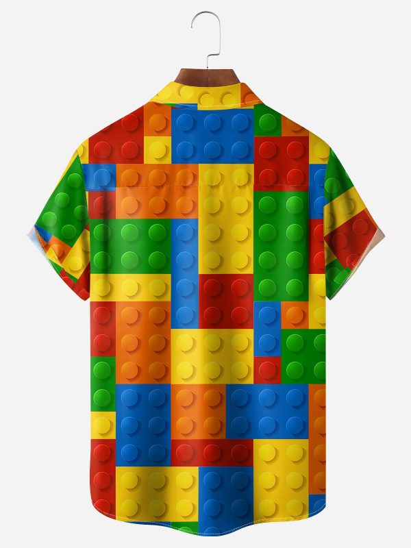 Men's Hawaiian Shirt - Lego Building Blocks Print Polyester Playful Summer Shirt - Image 2