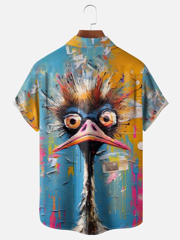 Men's Hawaiian Shirt - Funny Ostrich Bird Print Polyester Playful Summer Shirt - Image 2