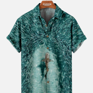Men's Hawaiian Shirt - Artistic Shark Painting Print Summer Beach Shirt
