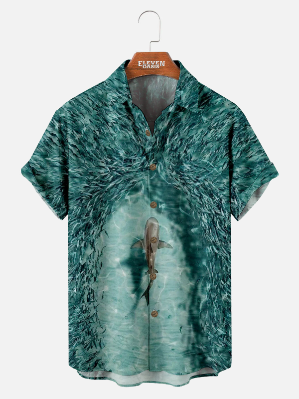 Men's Hawaiian Shirt - Artistic Shark Painting Print Summer Beach Shirt