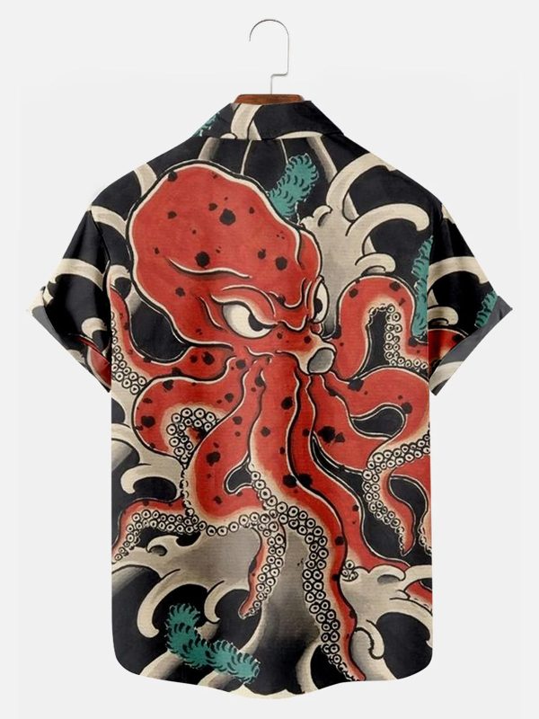 Men's Hawaiian Shirt - Japan-Inspired Vintage Octopus Ocean Print Polyester Summer Shirt - Image 2